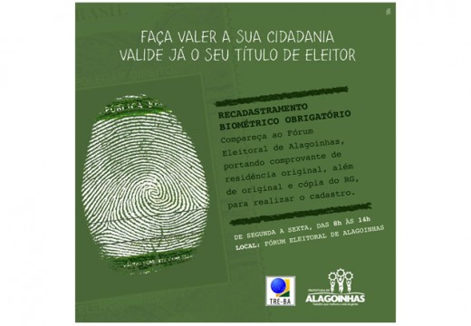 Justiça eleitoral convoca para cadastramento biométrico