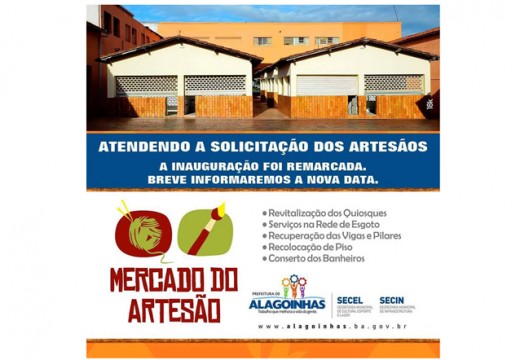 Entrega do Mercado do Artesão é remarcada atendendo solicitação dos artesãos