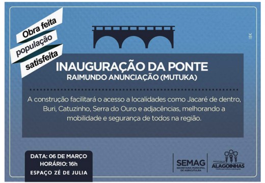 Ponte Raimundo Anunciação será inaugurada no domingo, 06, em Santa Terezinha