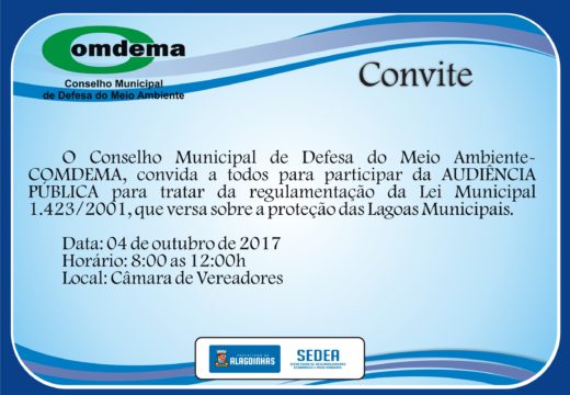 Conselho Municipal do Meio Ambiente convida para audiência sobre as lagoas de Alagoinhas