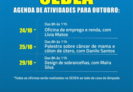 Qualificação profissional: Prefeitura divulga agenda de atividades da SEDEA para o mês de outubro
