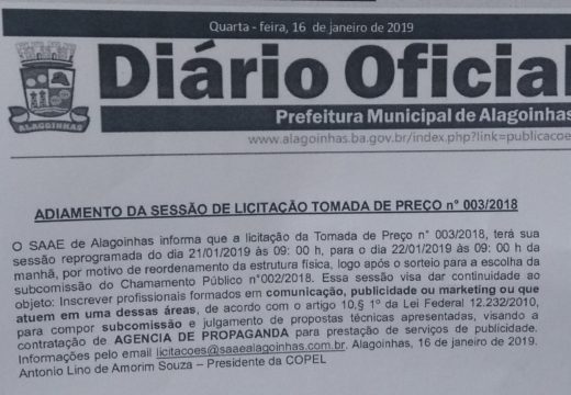 SAAE divulga nova data para sessão de licitação de publicidade