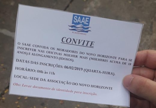 SAAE convida moradores de Novo Horizonte e Alagoinhas IV para inscrições de oficinas