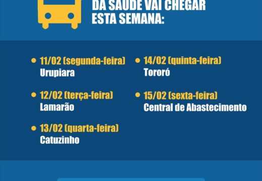 Confira o itinerário da unidade móvel de saúde para esta semana