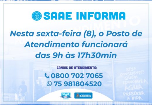 Nesta sexta-feira (8), Posto de Atendimento funcionará das 9h às 1730min