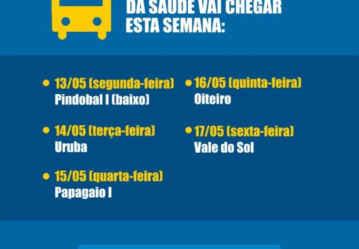 Confira o itinerário da unidade móvel de saúde para esta semana