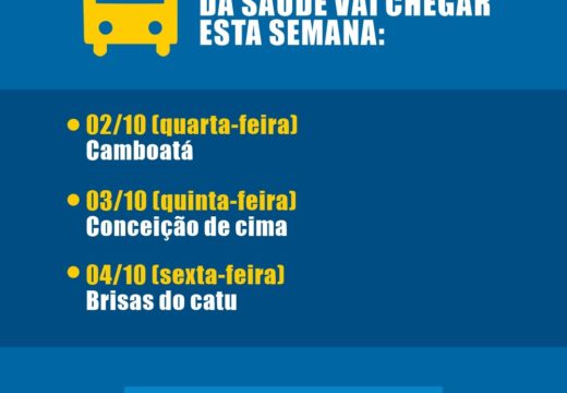 Unidade móvel de saúde leva atendimento médico e odontológico às comunidades; confira o cronograma para o mês de outubro