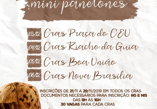 Prefeitura oferece oficinas gratuitas de panetone nos quatro CRAS; Inscrições seguem até sexta-feira (29)