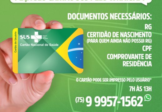 Em Alagoinhas, usuários podem solicitar a emissão do cartão SUS pelo WhatsApp; confira