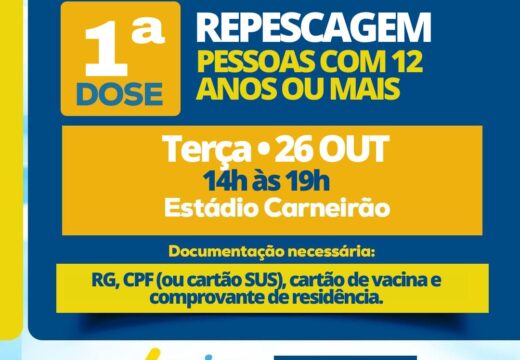 Vacinação Covid-19: repescagem da primeira dose acontece nesta terça (26)