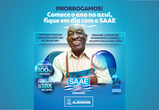 SAAE PRORROGA CAMPANHA DE NEGOCIAÇÃO DE DÉBITOS ATÉ O DIA 14 DE JANEIRO