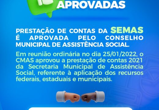 Contas da Secretaria Municipal de Assistência Social são aprovadas
