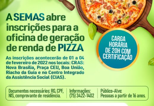 Inscrições para Oficina de geração de renda com foco em pizza começam terça-feira (01)