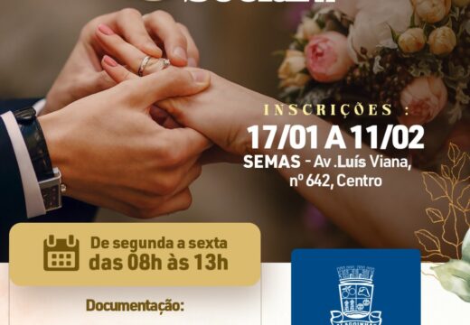 Prefeitura de Alagoinhas abre inscrições para o Casamento Social 2022