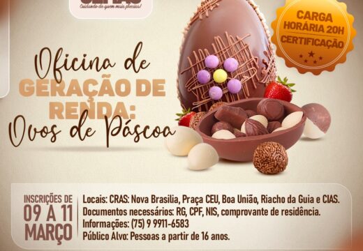 Inscrições para Oficina de Ovos de Páscoa, oferecida pela Prefeitura de Alagoinhas, começam na quarta-feira (09)