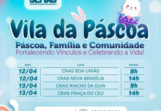 Vila da Páscoa será realizada nas quatro unidades do CRAS nesta terça (12) e quarta-feira (13)