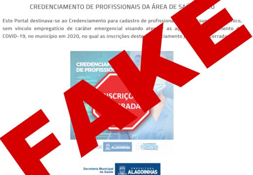 Fake News: Inscrições para o Credenciamento de Profissionais para Enfretamento da COVID-19 de 2020 não foi reaberto