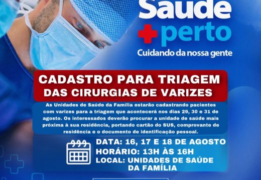 Pacientes que desejam tratar varizes sintomáticas devem procurar as Unidades de Saúde da Família até quinta-feira (18)
