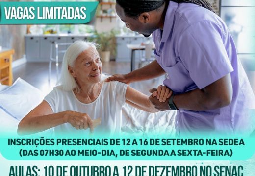 Abertas as inscrições para o curso de Cuidador de Idoso oferecido pela Prefeitura de Alagoinhas em parceria com o SENAC