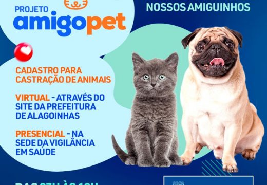 Projeto Amigo Pet: Cadastro para castração animal inicia na próxima segunda, 24