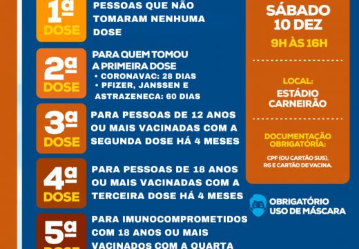 Sábado (10) haverá vacinaço com imunizantes contra a Covid- 19