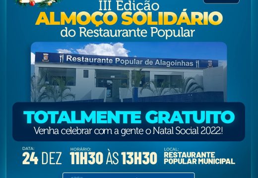 III Edição do Almoço Solidário do Restaurante Popular acontece no dia 24 de dezembro