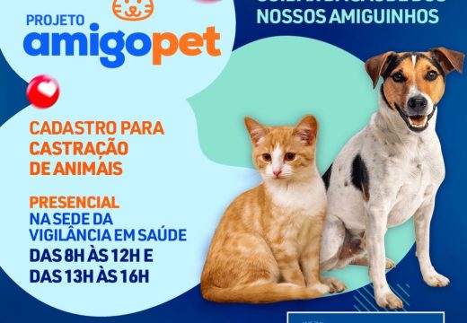 Projeto Amigo Pet: Cadastro para castração animal inicia no dia 25 de setembro