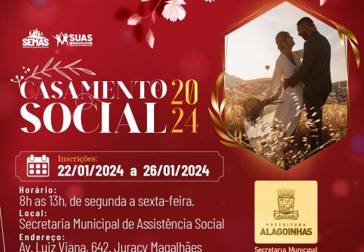 Casamento Social 2024: Inscrições começam na próxima segunda-feira (22)
