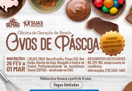 Abertas as inscrições para a Oficina gratuita de produção de ovos de Páscoa