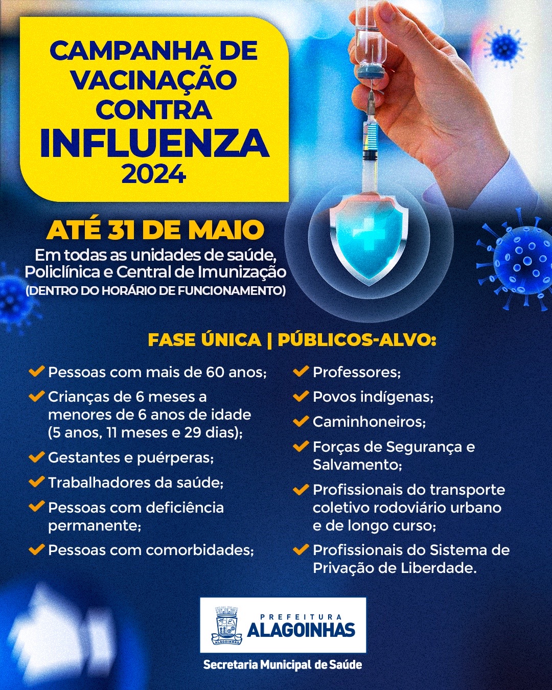 Alagoinhas inicia campanha de vacinação contra Gripe Influenza 2024