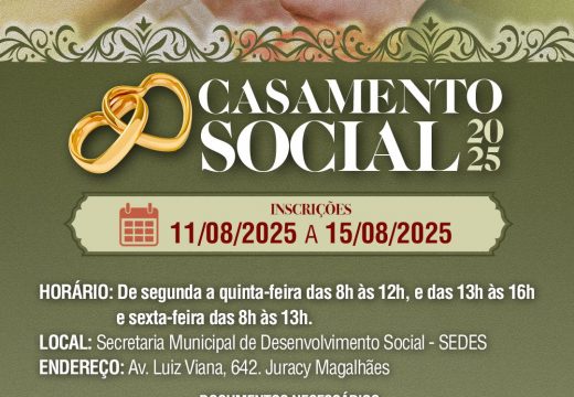 Prefeitura de Alagoinhas abre inscrições para Casamento Social 2025