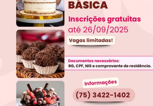 Inscrições abertas: oficina gratuita de Confeitaria Básica