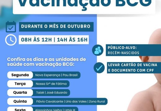 Alagoinhas escala unidades de saúde para vacinação BCG em recém-nascidos