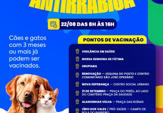 ‘Dia D’ da Campanha de Vacinação Antirrábica acontece neste sábado (22)