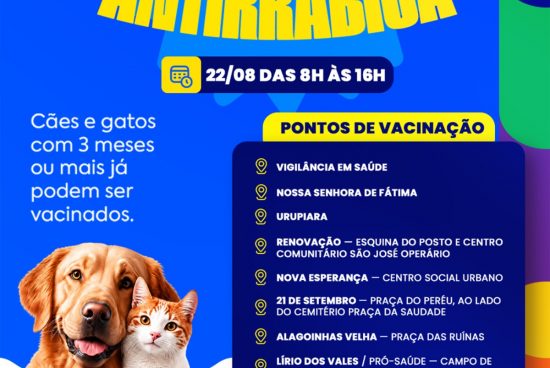 ‘Dia D’ da Campanha de Vacinação Antirrábica acontece neste sábado (22)